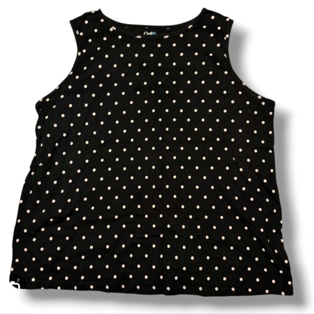 Croft & Barrow Black and White Polka Dot Scalloped-Trim Tank Top  Plus Size 4X